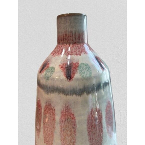 Set Of 2 Ceramic Vases With Handpainted Floral & Abstract Patterns In Pastel Pin - Picture 5 of 16